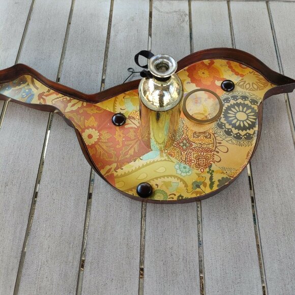 Rustic Metal Bird Tray Wall Hanging Decor 26” Long Farmhouse Accent Boho - Picture 5 of 14